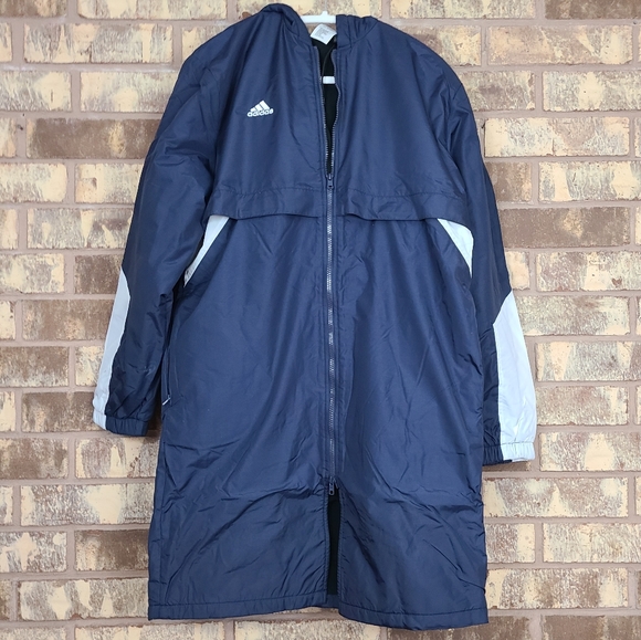 One Left! Adidas Long Parka Navy Blue White New With Tags - Picture 1 of 5